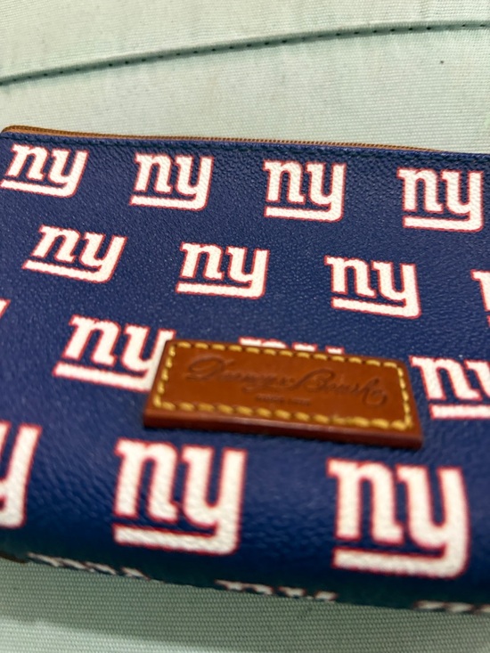 Dooney & Bourke Handbags - Dooney & Bourke Blue NY Logo Zip Pouch with Brown Leather Patch